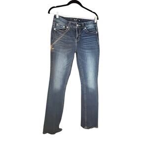 Miss Me Mid-rise Slim Boot Jeans 29 Rhinestone Bling Angel Wings Distressed